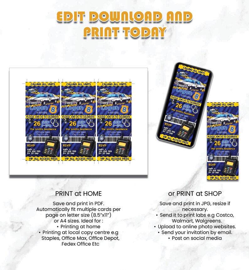 Printable Police Ticket Invitation Police Birthday - Etsy