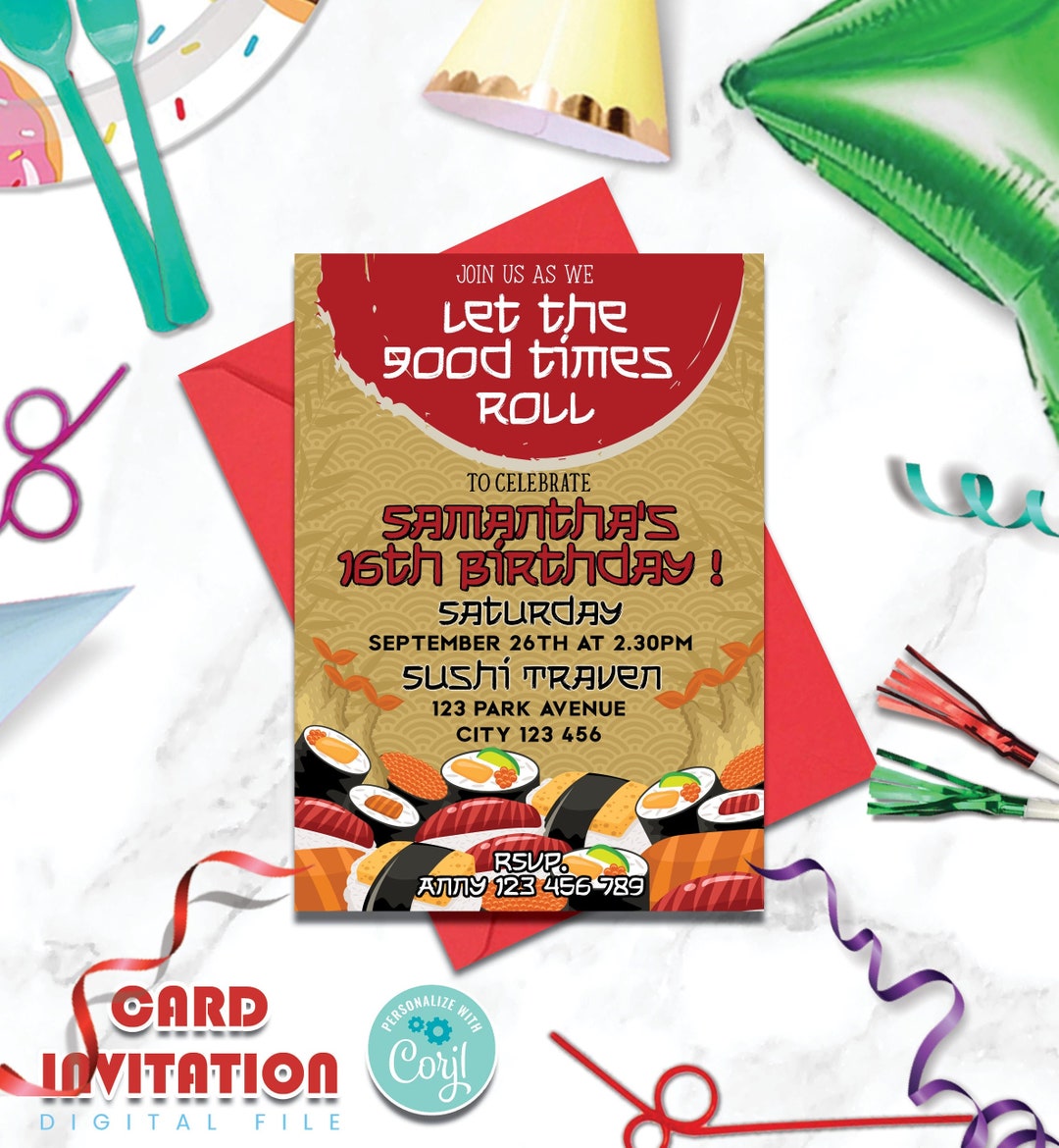 Printable Sushi Party Invitations Sushi Dinner Party Etsy