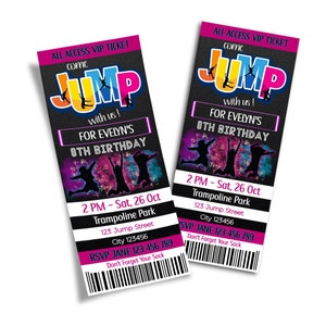 Printable Jump Party Ticket-Einladung | Lets Sprungkarten Einladung | Trampolin Park Einladung | Druckbare Vorlage Corjl JP01