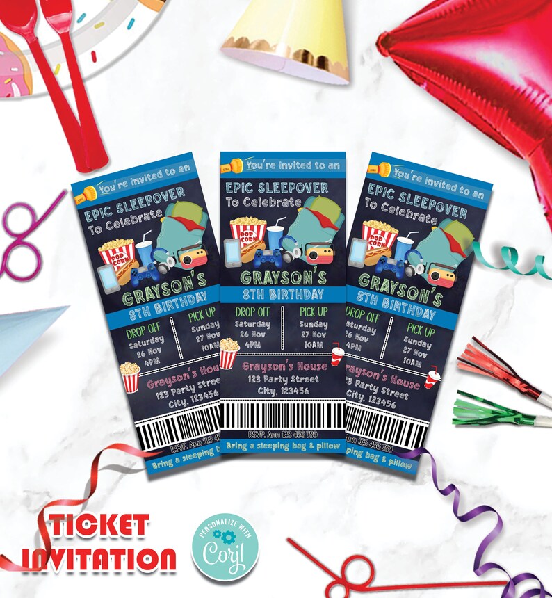 Sleepover Party Ticket Invitation Pajamas Birthday - Etsy