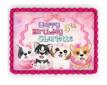 Puppy Square Cake Topper, Dog Birthday Decor, Instant Download DO1