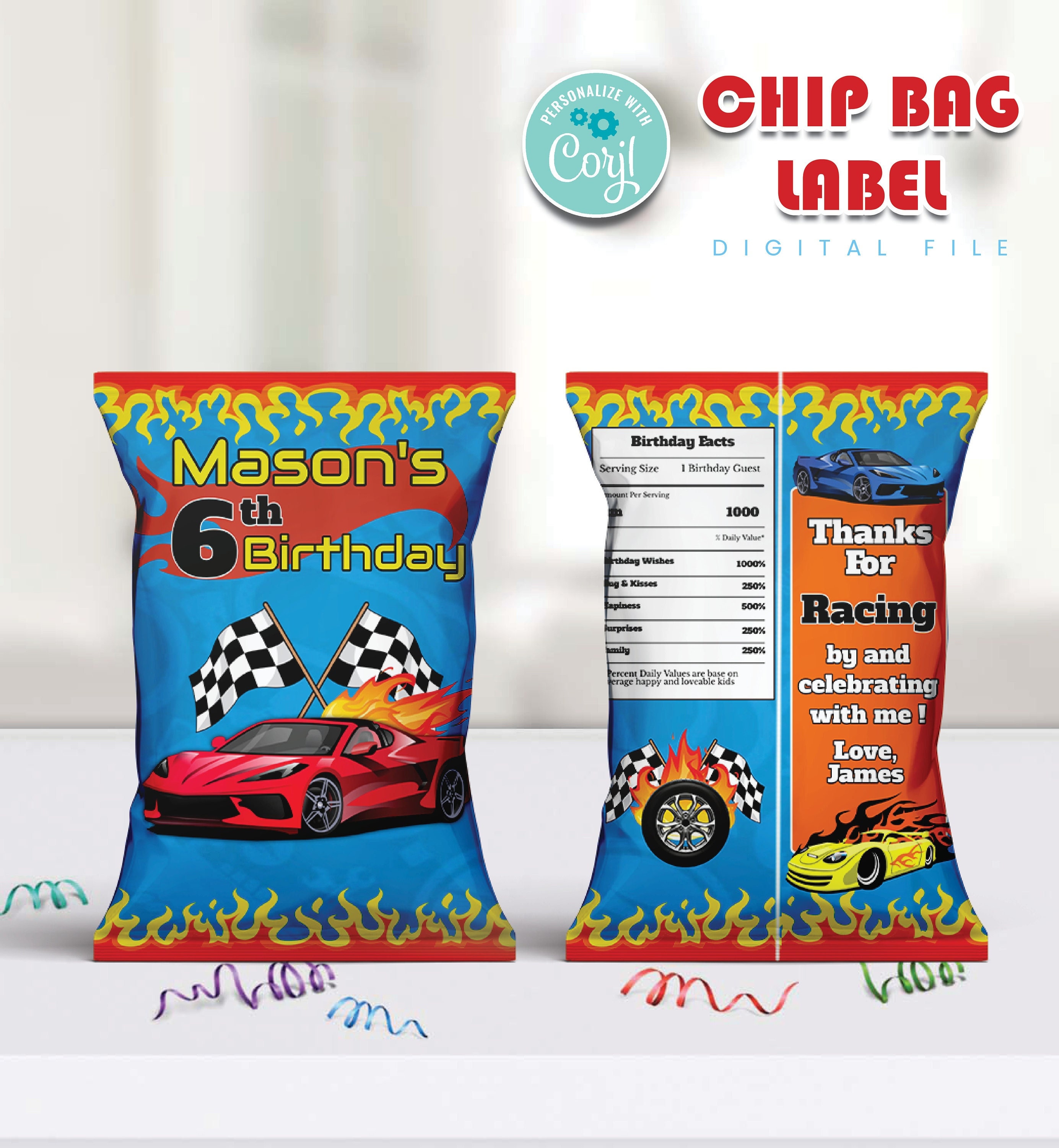 Printable Race Car Chip Bag Label Race Car Chip Bag Wrapper Etsy Canada