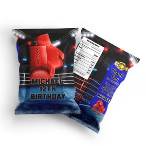 Etiqueta para bolsa de patatas fritas de boxeo imprimible / Envoltorio para bolsa de patatas fritas de boxeo / Decoraciones para fiesta de cumpleaños de Fight Night / Plantilla Corjl editable BO01