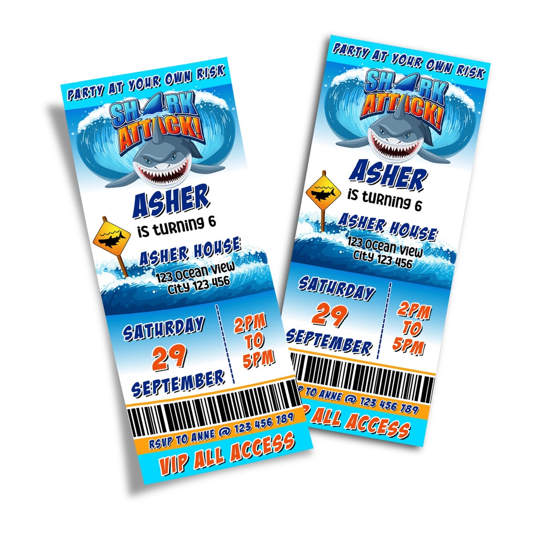 Printable Shark Ticket Invitation Under Sea Birthday Invitation Digital Kids Birthday Invitation ...