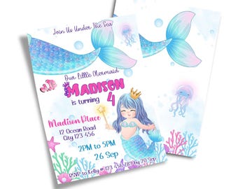 Mermaid Invitation Card Digital Download Printable Under The Sea Birthday MM01