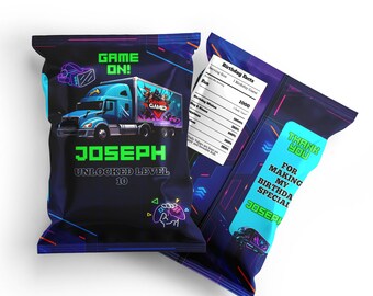 Game Truck Chip Bag Wrap Digital Download Printable Video Gaming Favor Label GT01