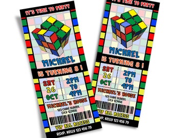 Rubiks Birthday Ticket Invitation | Rubik Birthday Invitation | Rubiks Cube Party Invitation | Editable Template Corjl RK01
