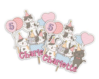 Cool Cat Birthday Cake Topper, Kitten Party Decor, Printable C01