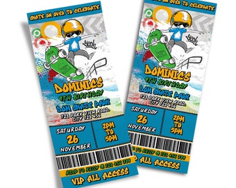 Skateboard Invitation Ticket Digital Download Printable Urban Admit One Pass SK01