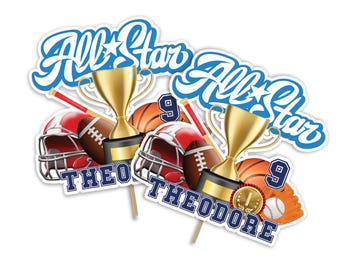All Star Sports Birthday Cake Topper, Custom Party Decor, Print MVP01
