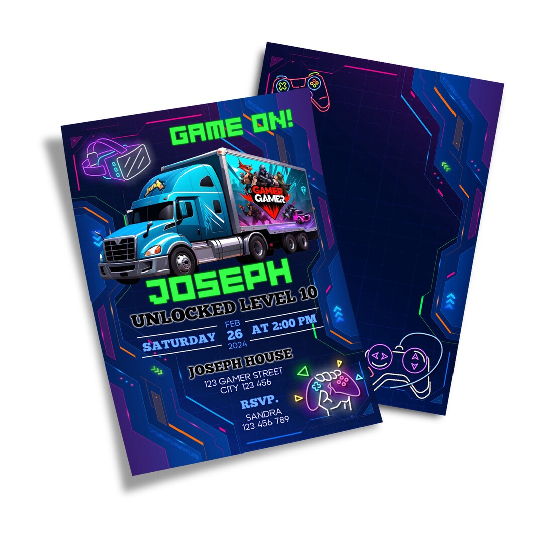 Printable Game Truck Invitation VR Games Truck Party Invitations Gaming ...