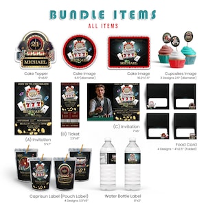 DIY Casino Themed Party Pack (All Items), Pokies Birthday Bundle, Vegas Themed Party Template, Birthday Decorations, Digital Template CS01