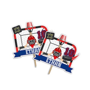 Personalized Hockey Birthday Cake Topper | Ice Hockey Centerpieces | Hockey Theme Birthday Party | Printable Digital Template Corjl HK01