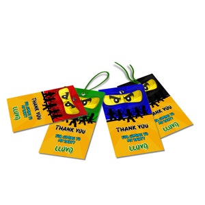 Etiqueta de Favor Ninja Personalizada | Etiqueta de Agradecimento de Tijolo Ninja | Etiqueta de Presente de Figura Ninja | Lembrancinhas de Festa de Aniversário Infantil | Modelo Digital Corjl NL01