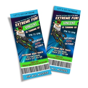 Printable BMX Birthday Ticket Invitation. Editable in Corjl