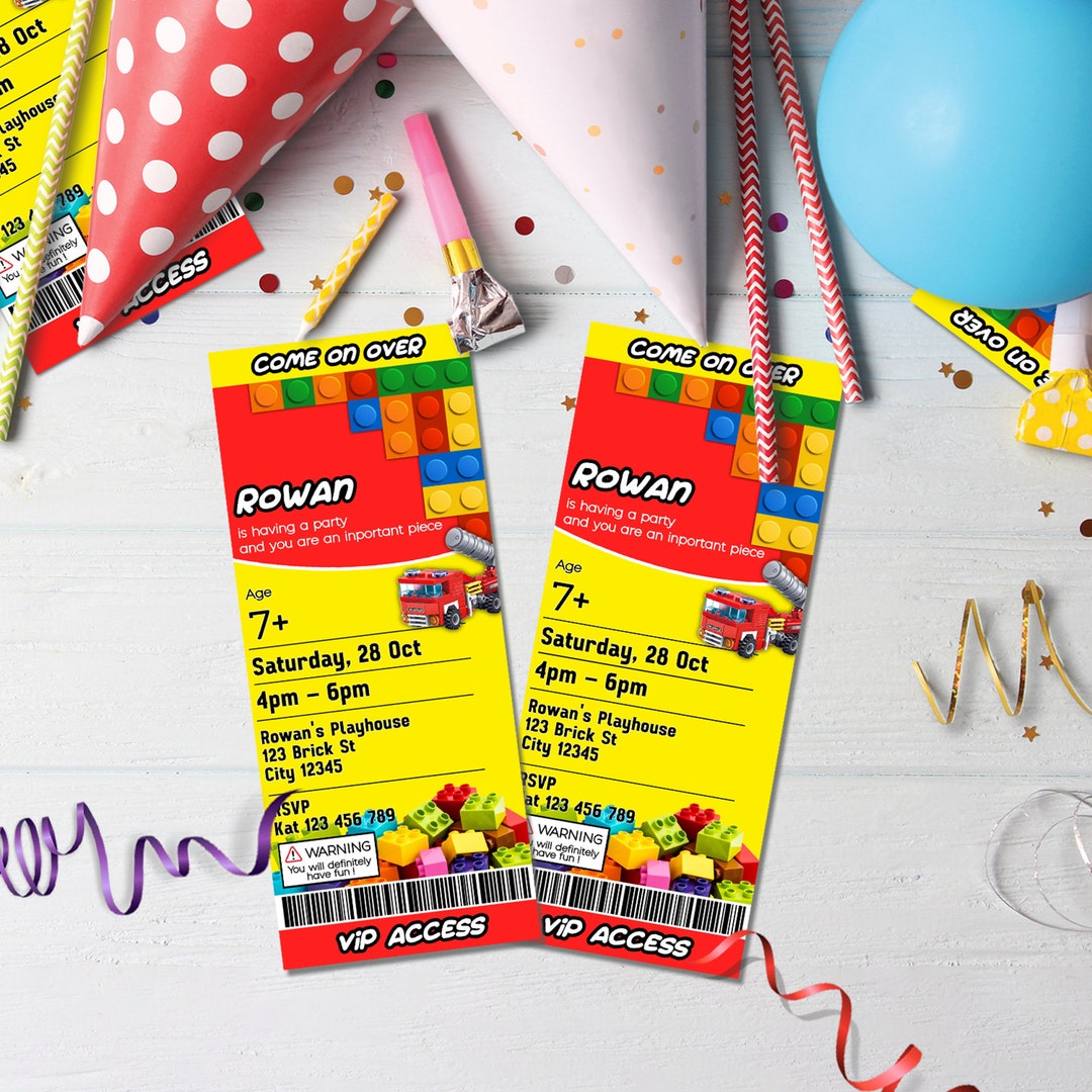 Building Blocks Birthday Ticket Invitation | Printable Corjl Template ...