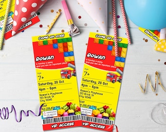 Building Blocks Birthday Ticket Invitation | Printable Corjl Template BL01