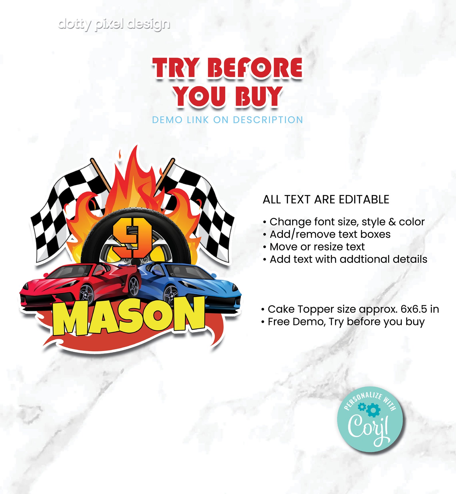 Printable Race Car Cake Topper Racing Car Centerpieces Etsy