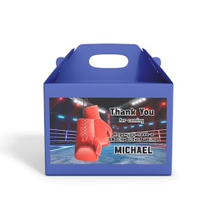 Wydrukowalna etykieta na pudełko Boxing Gable | Edytowalna impreza tematyczna Boxing | Dekoracje urodzinowe Fight Night | Wydrukowalny szablon Corjl BO01