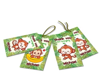Cute Monkey Favor Tag Digital Download Printable Jungle Thank You Label MK01