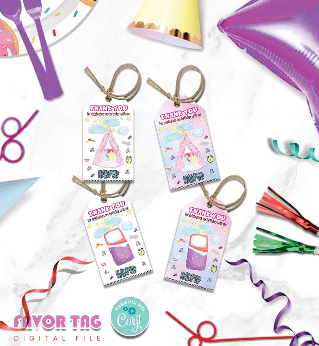 Printable Sleepover Party Favor Tags Pajama Party Thank You Etsy