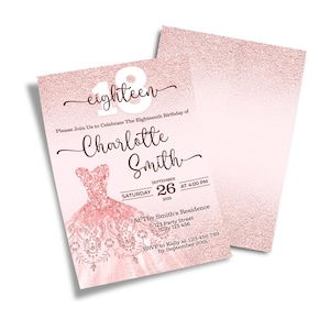 Editable Rose Gold Birthday Invitation, Glitter Rose Gold Party Invitation, Surprise Sweet Invites, Editable Invitation, Corjl Template RG01