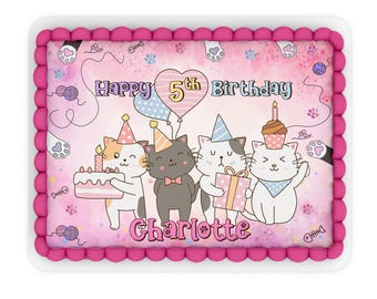 Cool Cat Square Cake Topper, Kitten Birthday Decor, Instant Download C01