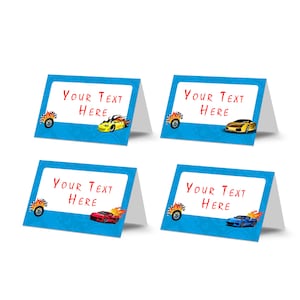 Bewerkbare racewagenvoedseltent | Voedseletiket racewagen | Voedselkaarten racewagen | Label plaatskaarten | Directe download RC01