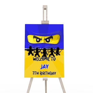 Bearbeitbares Ninja Willkommensschild, Ninja Brick Geburtstagsschild Poster, Ninja Blau Geburtstagsbanner, Kinder Geburtstagsdekoration, Digitale Vorlage NL02