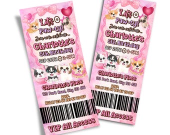 Puppy Ticket Invitation, Dog Admit One Pass, Instant Download DO1