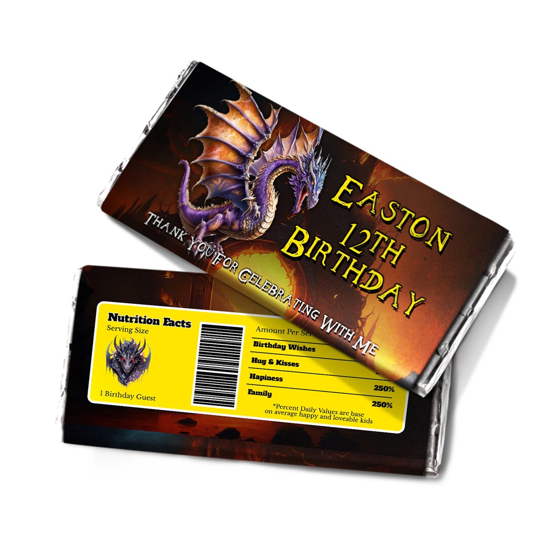 Dragon Birthday Chocolate Wrapper | Printable Label (corjl Template) - Etsy