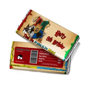 Printable Wizard Chocolate Label | Magic School Chocolate Wrapper Template | Wizard Themed Birthday Decoration | Corjl Template WZ01