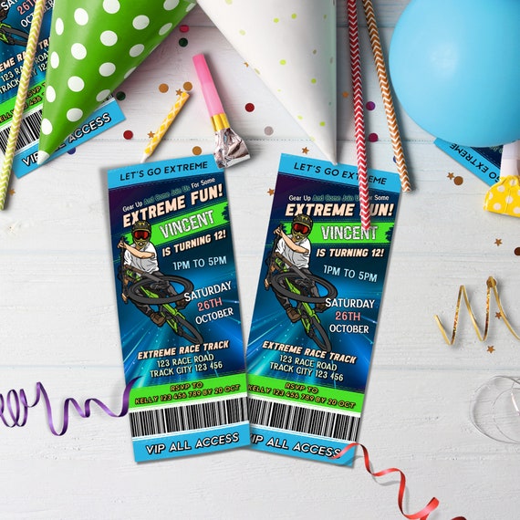 BMX Invitation Ticket | Digital Download | Printable Stunt Bike Birthday Invite | Extreme Sports Event Ticket | Dirt Jump Bike Theme BX01