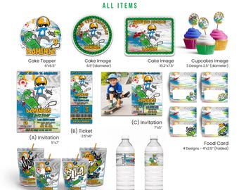 Skateboard Birthday Party Bundle Digital Download Printable Corjl Template Urban Street Decor SK01