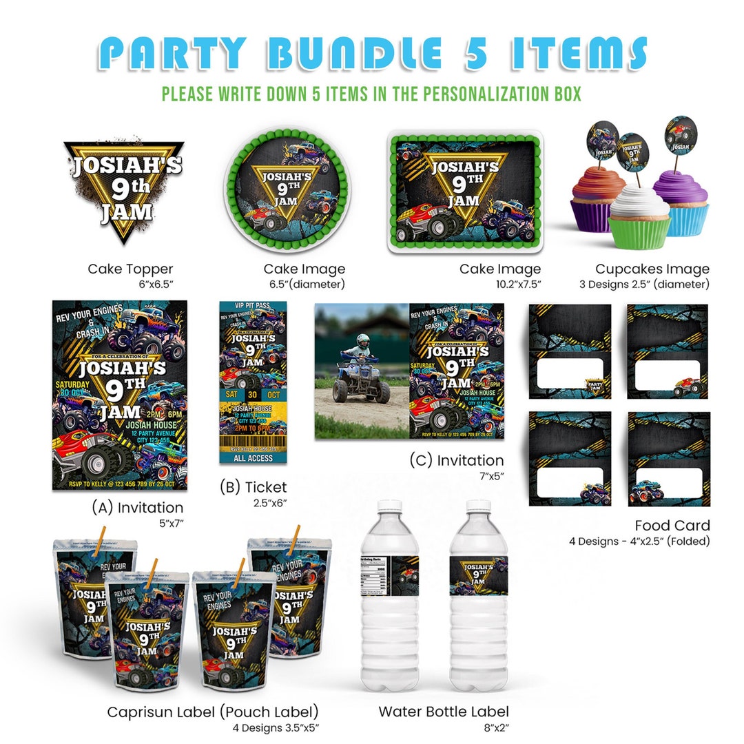 Printable Monster Truck Party Bundle 5 Items Monster Truck Party Pack ...