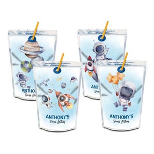Étiquette personnalisée astronaute Caprisun, décoration de fête dans l'espace, étiquette de pochette de jus de fruits de l'espace, étiquette de cadeau, modèle numérique Corjl AS01