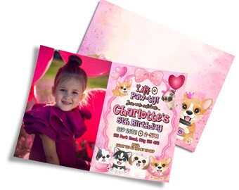 Puppy Photo Invitation, Dog Birthday Invite, Printable Template DO1