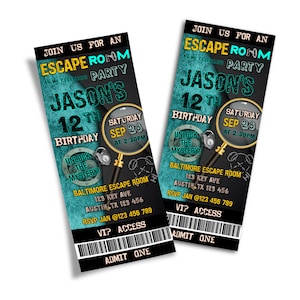 Escape Room Ticket Invitation | Escape Room Ticket Birthday Party | Escape Room Birthday Decorations | Printable Template  Corjl ER01