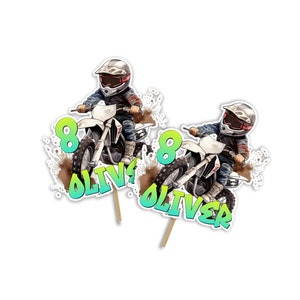 Adorno para tarta de moto de cross imprimible / Mini centros de mesa de motocross / Decoraciones de cumpleaños de motocross / Plantilla Corjl editable e imprimible DB01