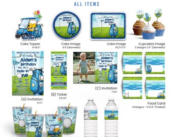 Golf Birthday Party Bundle Digital Download Printable Corjl Template Hole in One GF01