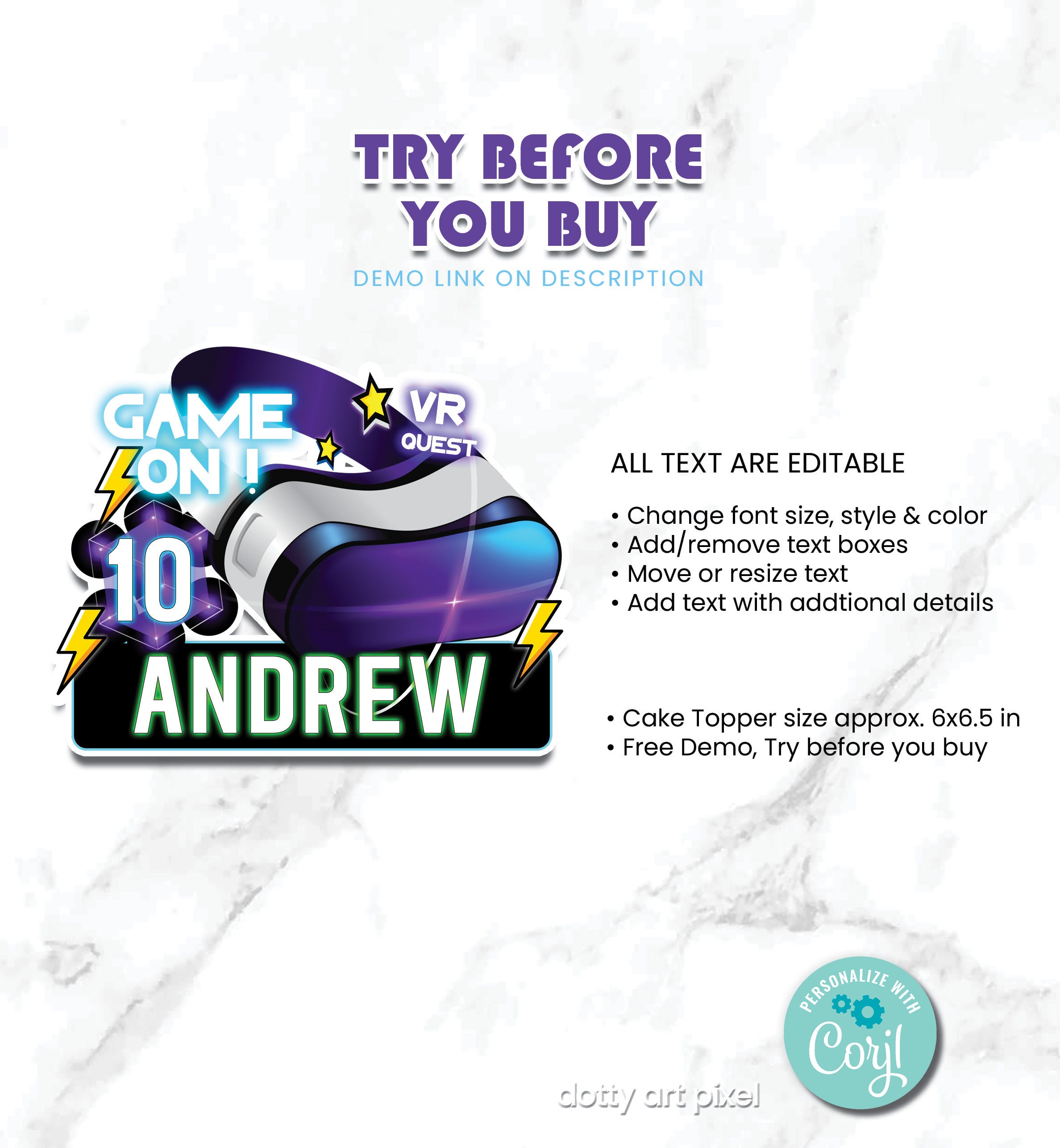 Printable Virtual Reality Cake Topper VR Cake Topper Game Etsy UK