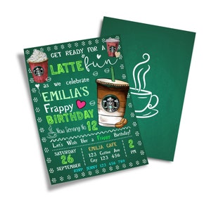 Druckbare Einladung zur Geburtstagsfeier für Kaffeeliebhaber | Starbucks-Liebhaber-Party | Coffee-Shop-Geburtstagseinladung | Bearbeitbare Vorlage SB01