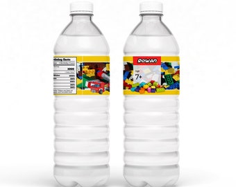 Bausteine Flaschenetikett | Bricks Geburtstags-Flaschenverpackung | Bunte Steine Geburtstagsdekoration | Druckbare Corjl Template BL01