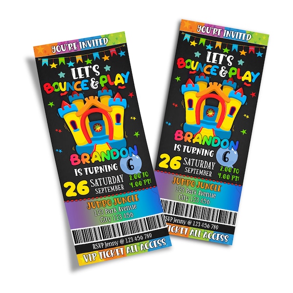 Bouncing Castle Invitations | Playground Ticket Party | Bounce House Birthday Party Invitation | Bouncing Castle Ticket | Template BC01