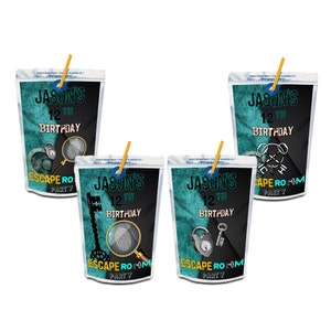 Druckbares Escape Room Caprisun Etikett | Mystery Room Party Dekorationen | Puzzle Raum Juice Wrapper | Bearbeitbare druckbare Corjl-Vorlage ER01