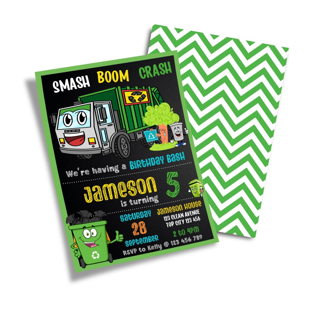 Printable Garbage Truck Birthday Invitation Dump Truck Party Trash Bash ...