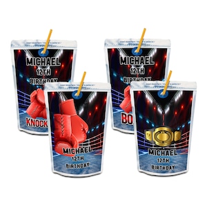 Etiqueta imprimible de Boxeo Caprisun / Decoraciones para fiesta de Fight Night / Envoltorio de jugo de boxeo / Plantilla editable de Corjl BO01