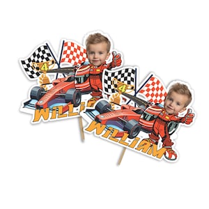 Decorazione per torta a forma di auto da corsa personalizzata con la tua foto / Decorazione per torta a forma di auto da corsa / Decorazione per compleanno a forma di auto da corsa / Download digitale F01