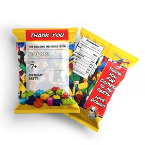 Bauklötzchen Tüte zum ausdrucken | .Bricks Chips Beutel Wrapper | Backstein-Geburtstags-Partydekorationen | Druckbare Corjl Template BL01