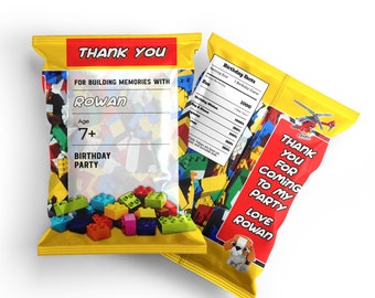 Printable Building Blocks Chips Bag Label | Bricks Chips Bag Wrapper | Bricks Birthday Party Decorations | Printable Corjl Template BL01